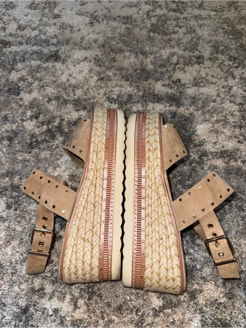 Vince Camuto Beige Studded Espadrille Platform Sandals